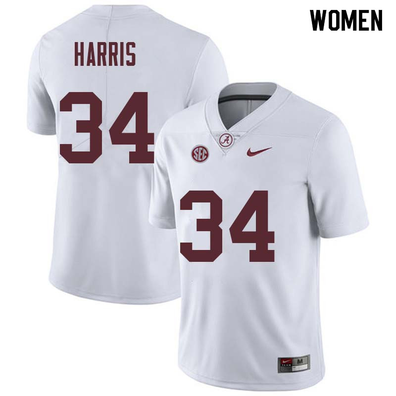 Women #34 Damien Harris Alabama Crimson Tide College Football Jerseys Sale-White